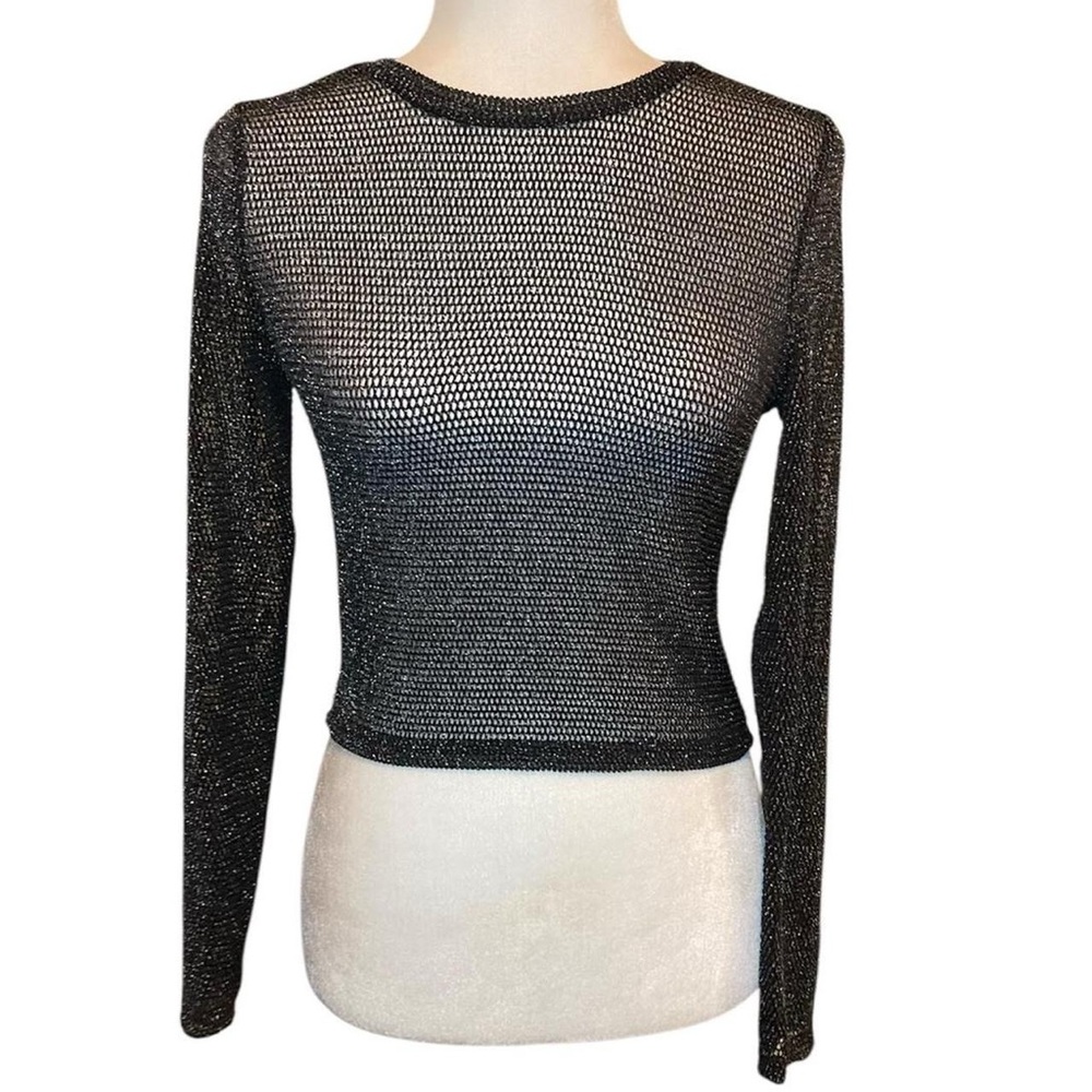 Elegant Black Mesh Long Sleeve Blouse